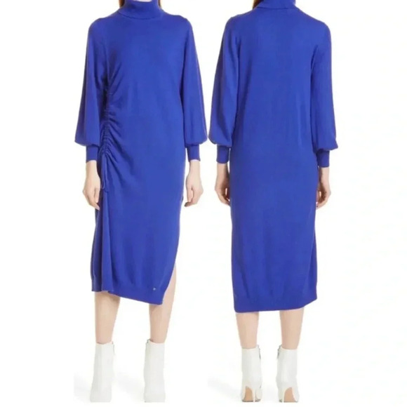 NWT TED BAKER LONDON AAVVAA Sweater Turtleneck Dress Blue Ruched Ted 2 = US 6 - Picture 4 of 13